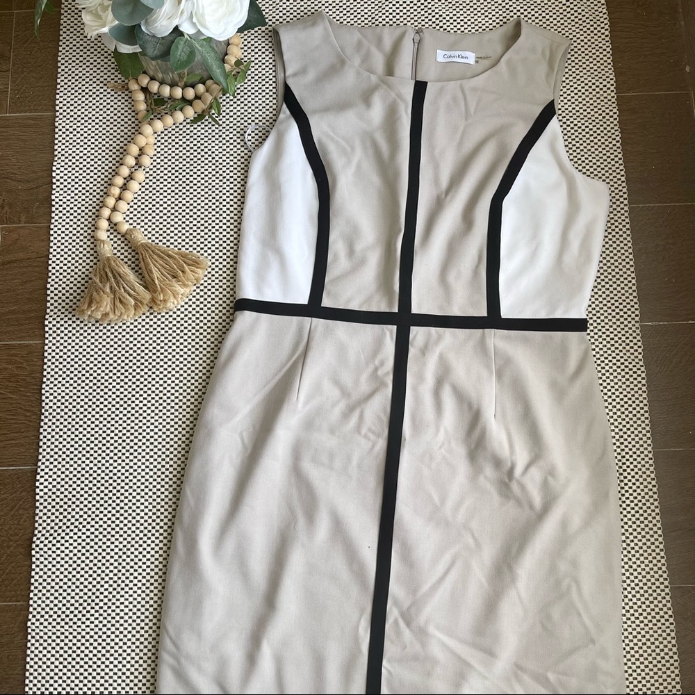 Calvin Klein White and Tan Sheath Sleeveless Women’s Dress Size 12